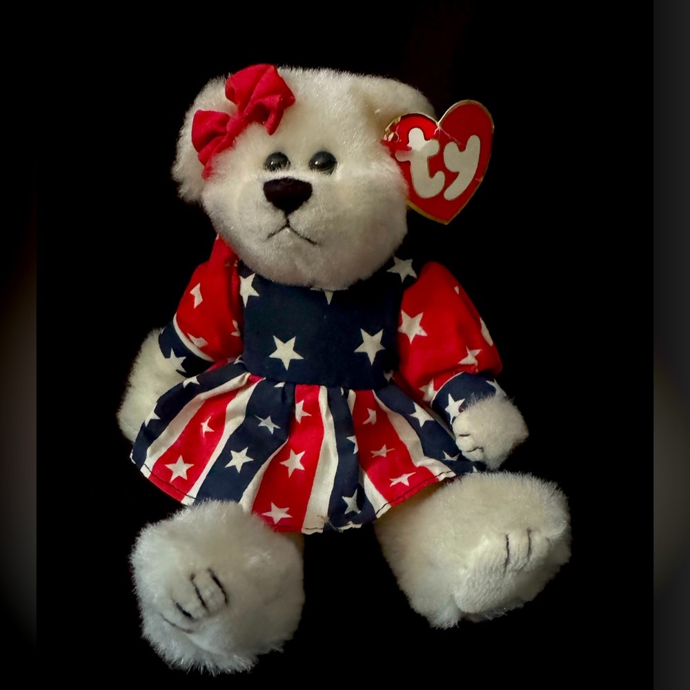 Vintage 1993 TY Attic Treasures CollectionFrannie USA Patriotic Plush Bear